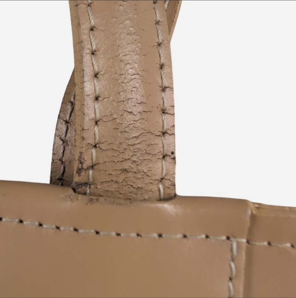 Lamarthe Paris creamy tan leather shoulder tote with lime green/yellow interior - Picture 8 of 8